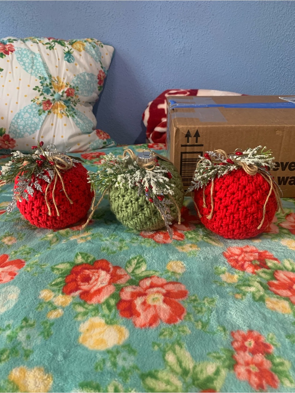 Handmade Crochet Over Glass Large Ball Ornaments With Embellishment